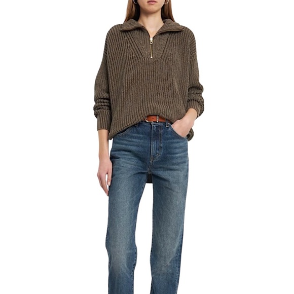 Varley Sweaters - VARLEY Dakota Knit Ribbed Half Zip Heavy Cotton Sweater